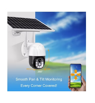 Cámara de Seguridad Solar IP-Wifi PTZ con Visión Nocturna y Detección de Movimiento – 100% Inalámbrica, Autonómica y Resistente al Clima