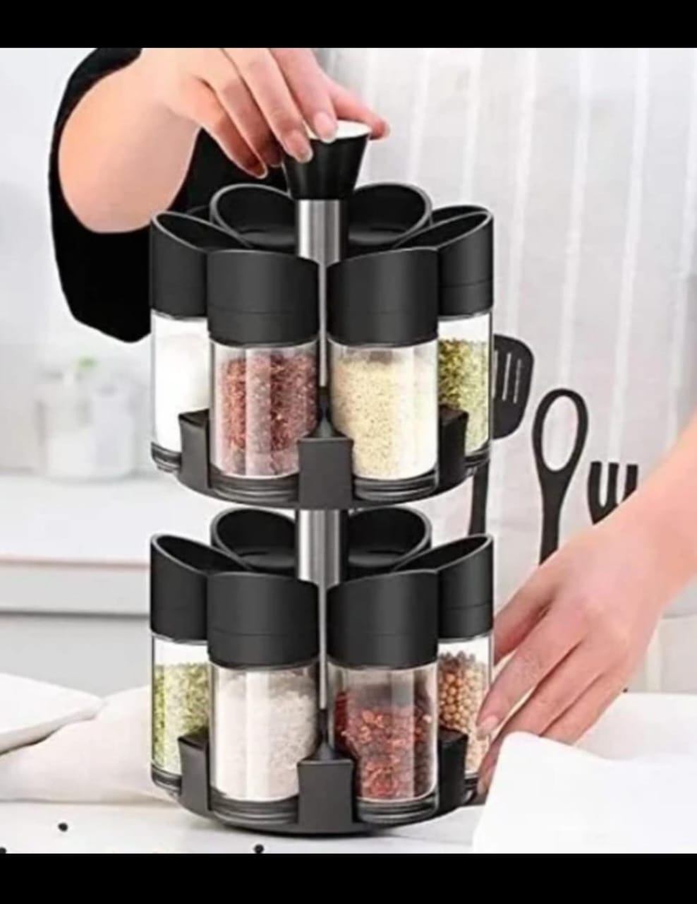 Set de 12 Frascos Giratorios para Especias - Organizador Compacto con Base 360° para Cocina | Diseño Moderno y Práctico para Mayor Frescura