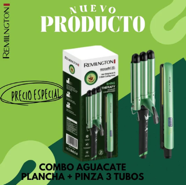 Combo Plancha y Pinza para el Cabello con Infusión de Aguacate y Macadamia - Plancha Profesional y Pinza Tres Tubos, Reductor de Frizz y Brillo Extra